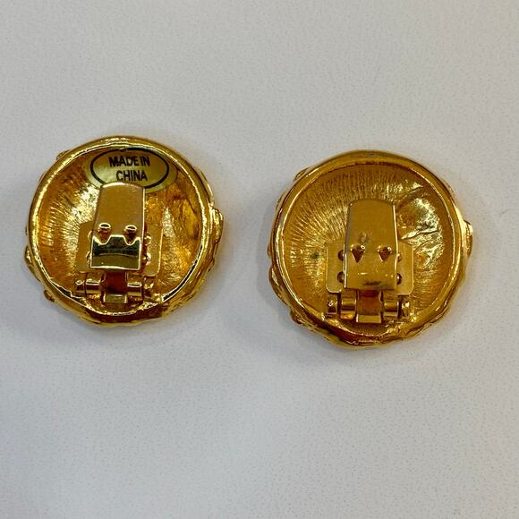 Vintage 50s MCM Gold Atomic Triangle Design Round Shoe Purse Accessory Clips - Picture 2 of 9